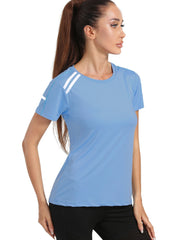 4POSE Women's Short Sleeve Active T Shirt Quick Dry Sports Yoga Tops Blue L